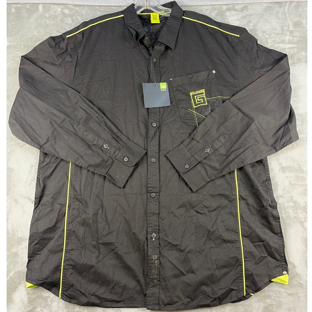 Marithe Francois Girbaud Mens XXL Black Neon Green Piping Button Down Shirt NEW